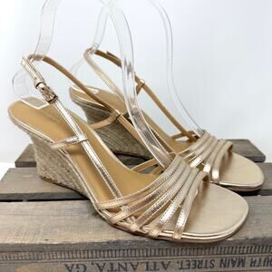 Reformation Ava Strappy Wedge Espadrille Sandals In Metallic Gold Size 8.5 New